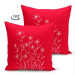 Kırmızı Zemin Üzerinde Çiçek Desenli Çift Taraflı Süet Kırlent Kılıfı Realhomes