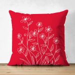 Kırmızı Zemin Üzerinde Çiçek Desenli Çift Taraflı Süet Kırlent Kılıfı Realhomes