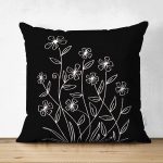 - Suet-K-5242 - Realhomes Siyah Zemin Üzerinde Çiçek Motifli Çift Taraflı Özel Tasarım Süet Kırlent Kılıfı Realhomes