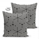 - Suet-K-5243-1 - Realhomes Siyah Beyaz Geometrik Çizim Çift Taraflı Dijital Baskılı Süet Kırlent Kılıfı Realhomes