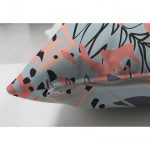 - Suet-K-5257-2 - Realhomes Gri Zemin Üzerimde Pembe Lacivert Yaprak Motifli Çift Taraflı Dijital Baskılı Süet Kırlent Kılıfı Realhomes