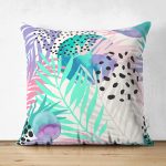 - Suet-K-5272 - Realhomes Sulu Boya Yaprak Desenli Çift Taraflı Dekoratif Modern Süet Yastık Kılıfı Realhomes