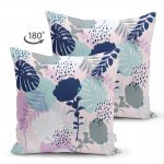 - Suet-K-5275-1 - Realhomes  Realhomes Tropik Yaprak Motifli Dekoratif Çift Taraflı Dijital Baskılı Süet Kırlent Kılıfı Realhomes