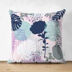 - Suet-K-5275 - Realhomes  Realhomes Tropik Yaprak Motifli Dekoratif Çift Taraflı Dijital Baskılı Süet Kırlent Kılıfı Realhomes