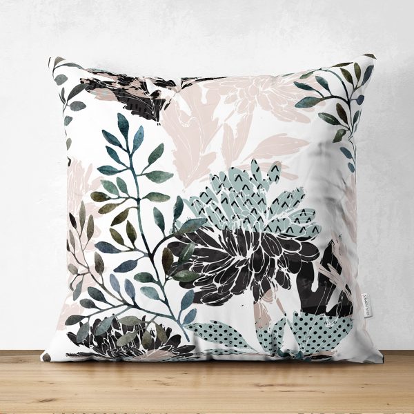 - Suet-K-5276 - Realhomes  Mermer Desen Ve Kuru Yaprak Motifli Çift Taraflı Dekoratif Süet Kırlent Kılıfı Realhomes