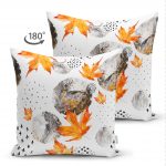 - Suet-K-5277-1 - Realhomes  Mermer Desen Ve Kuru Yaprak Motifli Çift Taraflı Dekoratif Süet Kırlent Kılıfı Realhomes