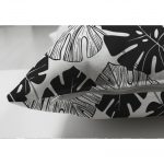 - Suet-K-5289-2 - Realhomes  Siyah Ve Beyaz Yaprak Motifli Çift Taraflı Dekoratif Süet Yastık Kılıfı Realhomes