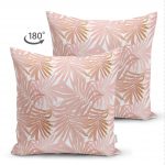 - Suet-K-5291-1 - Realhomes Pembe Tropik Yaprak Motifli Çift Taraflı Özel Tasarım Dijital Baskılı Süet Kırlent Kılıfı Realhomes