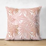 - Suet-K-5291 - Realhomes Pembe Tropik Yaprak Motifli Çift Taraflı Özel Tasarım Dijital Baskılı Süet Kırlent Kılıfı Realhomes
