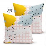 - Suet-K-5299-1 - Realhomes Kare Zeminde Yağlı Boya Çizimli Çift Taraflı Dekoratif Süet Kırlent Kılıfı Realhomes