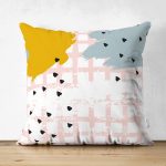 - Suet-K-5299 - Realhomes Kare Zeminde Yağlı Boya Çizimli Çift Taraflı Dekoratif Süet Kırlent Kılıfı Realhomes