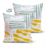 - Suet-K-5302-1 - Realhomes  Beyaz Zeminde Soyut Sulu Boya Çizimli Çift Taraflı Özel Tasarım Dijital Baskılı Süet Kırlent Kılıfı Realhomes