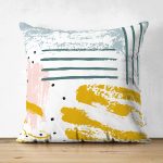 - Suet-K-5302 - Realhomes  Beyaz Zeminde Soyut Sulu Boya Çizimli Çift Taraflı Özel Tasarım Dijital Baskılı Süet Kırlent Kılıfı Realhomes