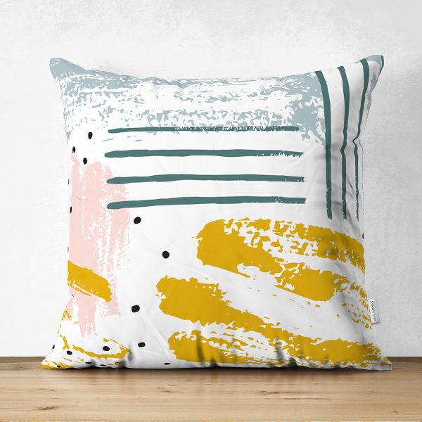 - Suet-K-5302 - Realhomes  Beyaz Zemin Üzerinde Pembe Yaprak Çizimli Dekoratif 4'lü Çift Taraflı Süet Yastık Kırlent Kılıf Seti Realhomes