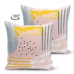 - Suet-K-5303-1 - Realhomes Pembe Zeminde Soyut Sulu Boya Çizimli Çift Taraflı Dekoratif Süet Kırlent Kılıfı Realhomes