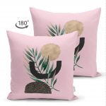 - Suet-K-5308pembe-1 - Realhomes  Pembe Zemin Üzerinde Soyut Yaprak Çizimli Çift Taraflı Dekoratif Süet Yastık Kılıfı Realhomes