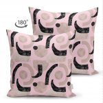 - Suet-K-5309pembe-1 - Realhomes Pembe Zeminde Soyut Geometrik Çizim Motifli Çift Taraflı Süet Kırlent Kılıfı Realhomes