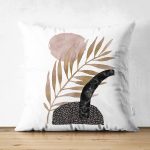 - Suet-K-5310 - Realhomes Beyaz Zemin Üzerinde Gold Yaprak Motifli Çift Taraflı Dekoratif Süet Yastık Kılıfı Realhomes