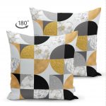 - Suet-K-5312-1 - Realhomes Geometrik Şekiller İçerisinde Gold Ve Siyah Motifli Çift Taraflı Dekoratif Süet Yastık Kılıfı Realhomes