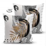 - Suet-K-5315-1 - Realhomes  Soyut Çizim Altın Yaprak Desenli Çift Taraflı Özel Tasarım Dekoratif Süet Kırlent Kılıfı Realhomes