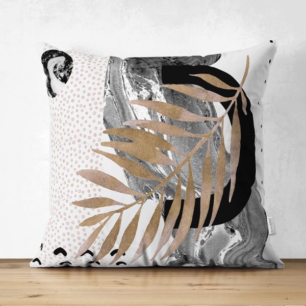 - Suet-K-5315 - Realhomes  Gold Tropik Yapraklı Dekoratif Dijital Baskılı 4'lü Çift Taraflı Süet Yastık Kırlent Kılıf Seti Realhomes