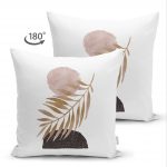 - Suet-K-5316-1 - Realhomes  Çift Taraflı Beyaz Zeminde Soyut Çizim Ay Ve Yaprak Motifli Süet Kırlent Kılıfı Realhomes