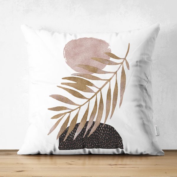 - Suet-K-5316 - Realhomes  Gold Tropik Yapraklı Dekoratif Dijital Baskılı 4'lü Çift Taraflı Süet Yastık Kırlent Kılıf Seti Realhomes