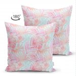 - Suet-K-5321-1 - Realhomes Pembe Ve Mavi Yaprak Desenli Çift Taraflı Özel Tasarım Dekoratif Süet Kırlent Kılıfı Realhomes