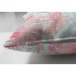 - Suet-K-5321-2 - Realhomes Pembe Ve Mavi Yaprak Desenli Çift Taraflı Özel Tasarım Dekoratif Süet Kırlent Kılıfı Realhomes