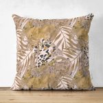 - Suet-K-5322 - Realhomes  Leopar Temalı Kuru Yaprak Desenli Çift Taraflı Dijital Baskılı Süet Kırlent Kılıfı Realhomes