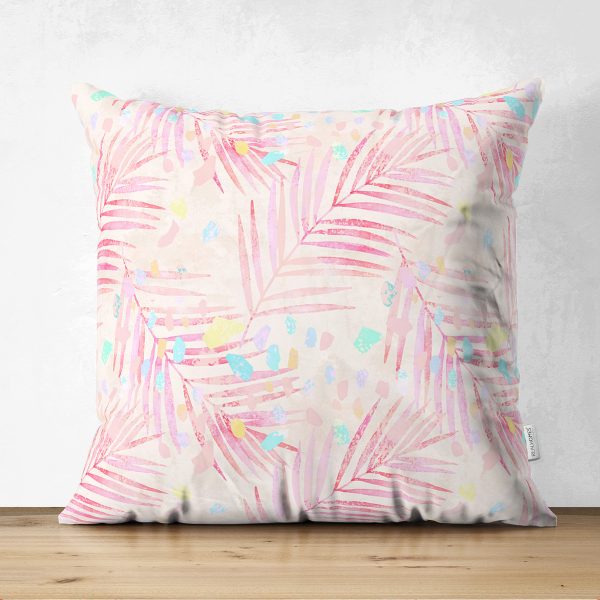 - Suet-K-5323 - Realhomes  Çift Taraflı Beyaz Zeminde Soyut Çizim Ay Ve Yaprak Motifli Süet Kırlent Kılıfı Realhomes