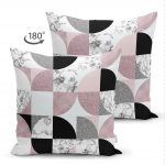 Çift Taraflı Geometrik Şekiller İçerisinde Fuşya Mermer Desenli Modern Süet Yastık Kılıfı Realhomes