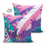 - Suet-K-5334-1 - Realhomes Rengarenk Yaprak Çizimli Modern Çift Taraflı Özel Tasarım Süet Kırlent Kılıfı Realhomes