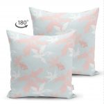 Renkli Zeminde Pembe Ve Beyaz Yaprak Motifli Çift Taraflı Dekoratif Süet Kırlent Kılıfı Realhomes