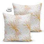 - Suet-K-5339-1 - Realhomes  Beyaz Ve Gold Yaprak Desenli Çift Taraflı Özel Tasarım Modern Süet Yastık Kılıfı Realhomes