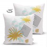 Çift Taraflı Geometrik Çizimler Üzerinde Tropik Yaprak Motifli Süet Kırlent Kılıfı Realhomes