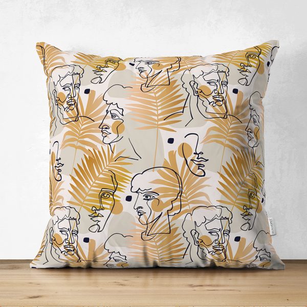 Çift Taraflı Geometrik Çizimler Üzerinde Tropik Yaprak Motifli Süet Kırlent Kılıfı Realhomes