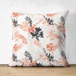 - Suet-K-5350 - Realhomes Turuncu Siyah Renkli Yaprak Çift Taraflı Dijital Baskılı Özel Tasarım Süet Kırlent Kılıfı Realhomes