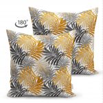 - Suet-K-5351-1 - Realhomes  Renkli Yapraklar Üzerinde Nokta Tasarımlı Çift Taraflı Süet Kırlent Kılıfı Realhomes