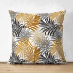 - Suet-K-5351 - Realhomes  Renkli Yapraklar Üzerinde Nokta Tasarımlı Çift Taraflı Süet Kırlent Kılıfı Realhomes