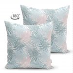 Çift Taraflı Mavi Yapraklar Üzerinde Nokta Tasarımlı Süet Kırlent Kılıfı Realhomes