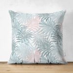 Çift Taraflı Mavi Yapraklar Üzerinde Nokta Tasarımlı Süet Kırlent Kılıfı Realhomes