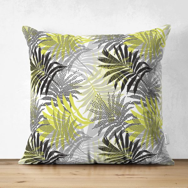 - Suet-K-5358 - Realhomes  Renkli Yapraklar Üzerinde Nokta Tasarımlı Çift Taraflı Süet Kırlent Kılıfı Realhomes