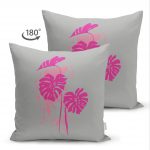 - Suet-K-5360fusya-1 - Realhomes  Fuşya Palmiye Yaprak Çift Taraflı Dijital Baskılı Çift Taraflı Dekoratif Süet Kırlent Kılıfı Realhomes