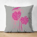 - Suet-K-5360fusya - Realhomes  Fuşya Palmiye Yaprak Çift Taraflı Dijital Baskılı Çift Taraflı Dekoratif Süet Kırlent Kılıfı Realhomes