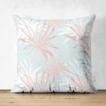 Renkli Zemin Üzerinde Beyaz Ve Pembe Yaprak Motifli Çift Taraflı Süet Kırlent Kılıfı Realhomes