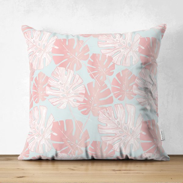 Sarı Zemin Üzerinde Beyaz Ve Gri Yaprak Motifli Çift Taraflı Süet Kırlent Kılıfı Realhomes