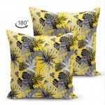 Sarı Zemin Üzerinde Beyaz Ve Gri Yaprak Motifli Çift Taraflı Süet Kırlent Kılıfı Realhomes