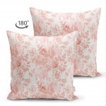 - Suet-K-5368-1 - Realhomes Toz Pembe Çiçek ve Yaprak Tasarım Çift Taraflı Dijital Baskılı Süet Kırlent Kılıfı Realhomes