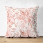 - Suet-K-5368 - Realhomes Toz Pembe Çiçek ve Yaprak Tasarım Çift Taraflı Dijital Baskılı Süet Kırlent Kılıfı Realhomes